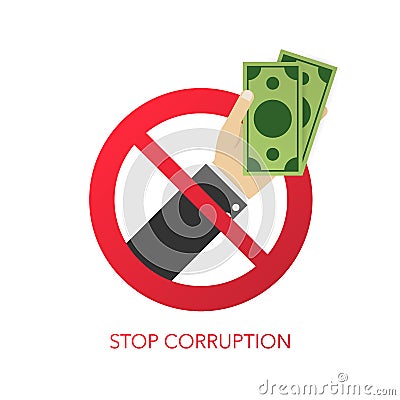 Stop corruption. Businessman refusing the offered bribe. Vector illustration Vector Illustration